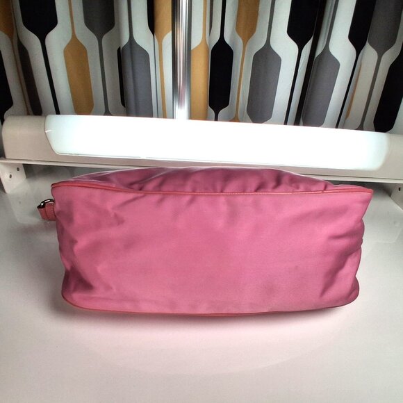 Vintage Prada Hobo Handbag Bubblegum Pink Nylon with Leather Trim Small Size - Picture 5 of 13